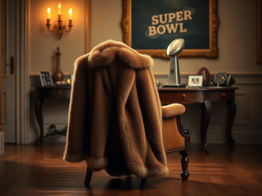 Flick International DeAndre Hopkins in a luxurious fur coat with Super Bowl trophy in the background