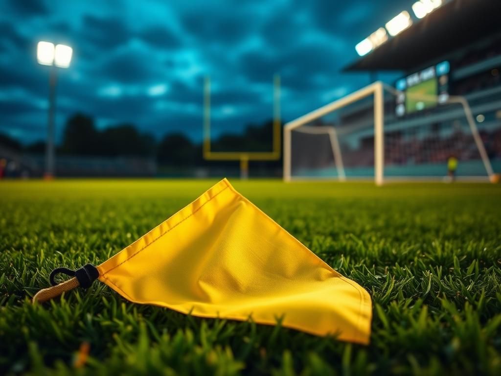 Flick International Close-up of a yellow penalty flag on football turf during Super Bowl LIX