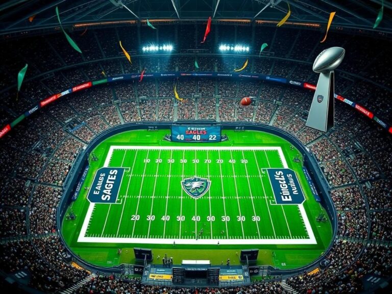 Flick International Aerial view of Caesars Superdome during Super Bowl LIX with vibrant Eagles' end zones