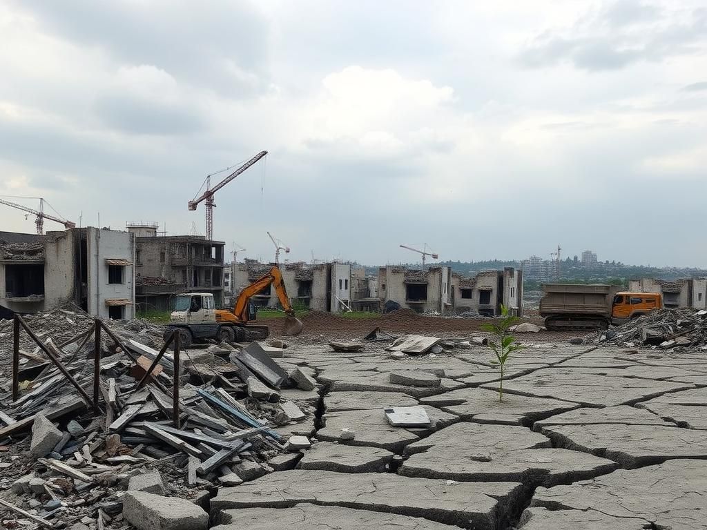 Flick International Fragmented landscape of Gaza with war-torn buildings and construction equipment