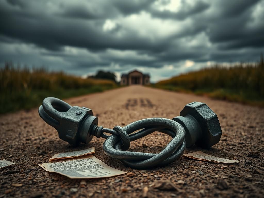 Flick International Heavy shackles lying on a dusty road symbolize constraints on law enforcement