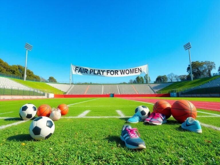 Flick International Empty women's athletic field with sports equipment symbolizing competition and equality.