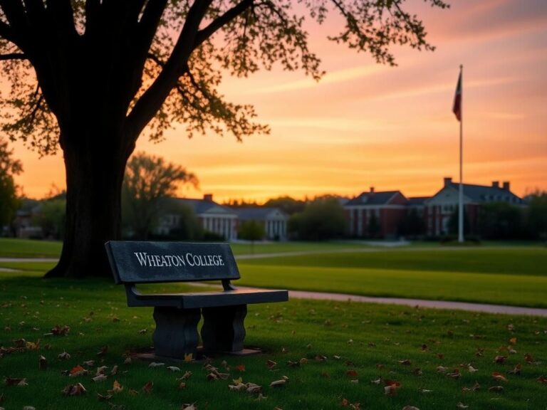 Flick International A serene sunset view of Wheaton College with iconic architecture and lush green lawns