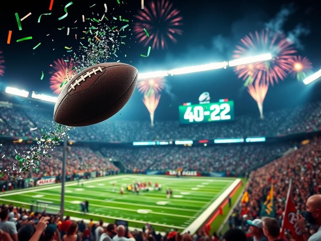 Flick International Celebration scene at Super Bowl with Philadelphia Eagles fans and fireworks