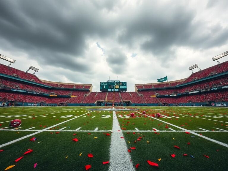 Flick International Empty football stadium after Super Bowl LIX with confetti