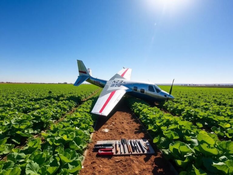 Flick International Small plane upside down in California vegetable field