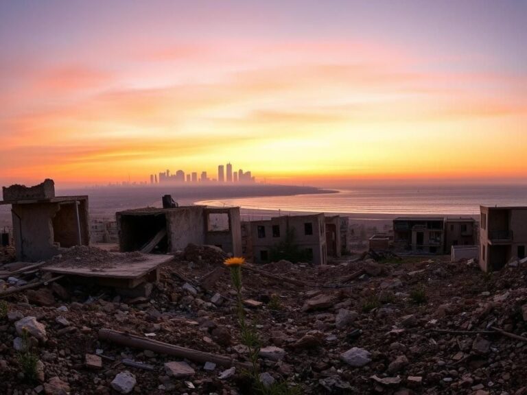 Flick International Panoramic view of the Gaza Strip showing war devastation and signs of hope.