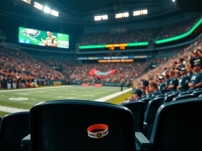 Flick International Empty seat with Taylor Swift wristband amid a noisy Super Bowl crowd