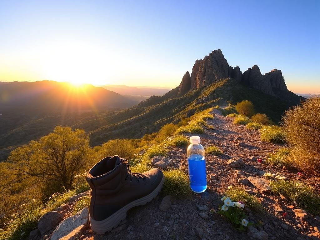 Flick International A serene mountain landscape showcasing Camelback Mountain in Arizona, with a rocky trail and lush greenery