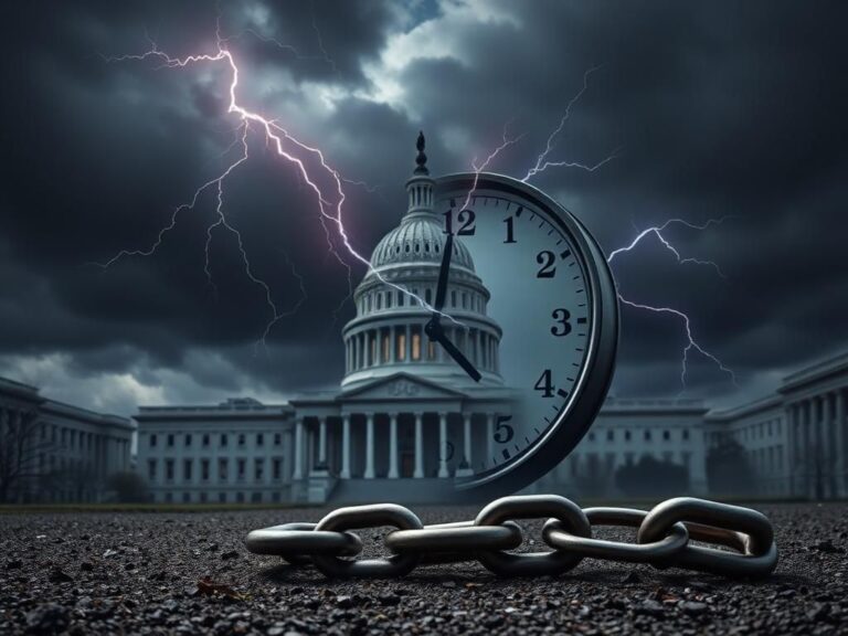 Flick International A symbolic representation of a looming government shutdown with a large clock and the U.S. Capitol building