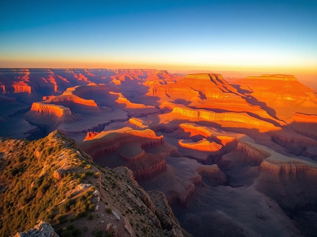 Flick International Aerial view of the Grand Canyon at sunrise with rugged mountains and signs of past uranium mining