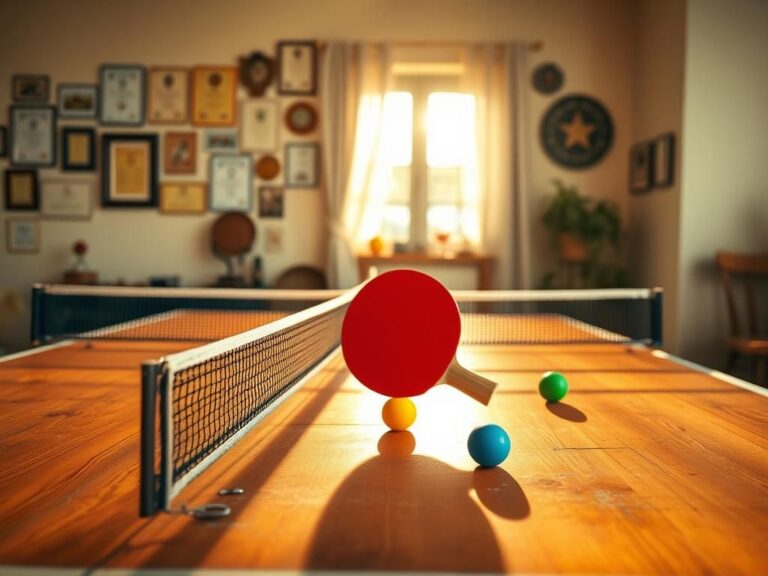 Flick International Well-worn ping-pong table in a warm indoor space