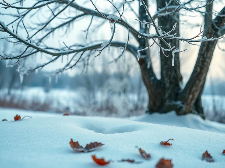 Flick International Frost-covered branches of a leafless tree in an icy winter landscape