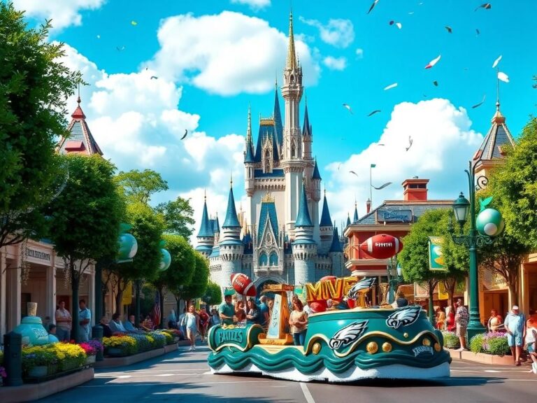 Flick International Jalen Hurts celebrating at Disney's Magic Kingdom after Super Bowl LIX victory