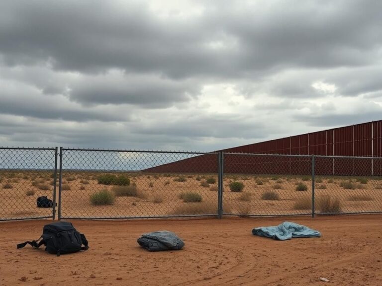 Flick International A somber view of the southern U.S. border with an empty chain-link fence under a cloudy sky