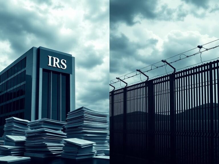 Flick International A split scene showing IRS building alongside a fortified border wall