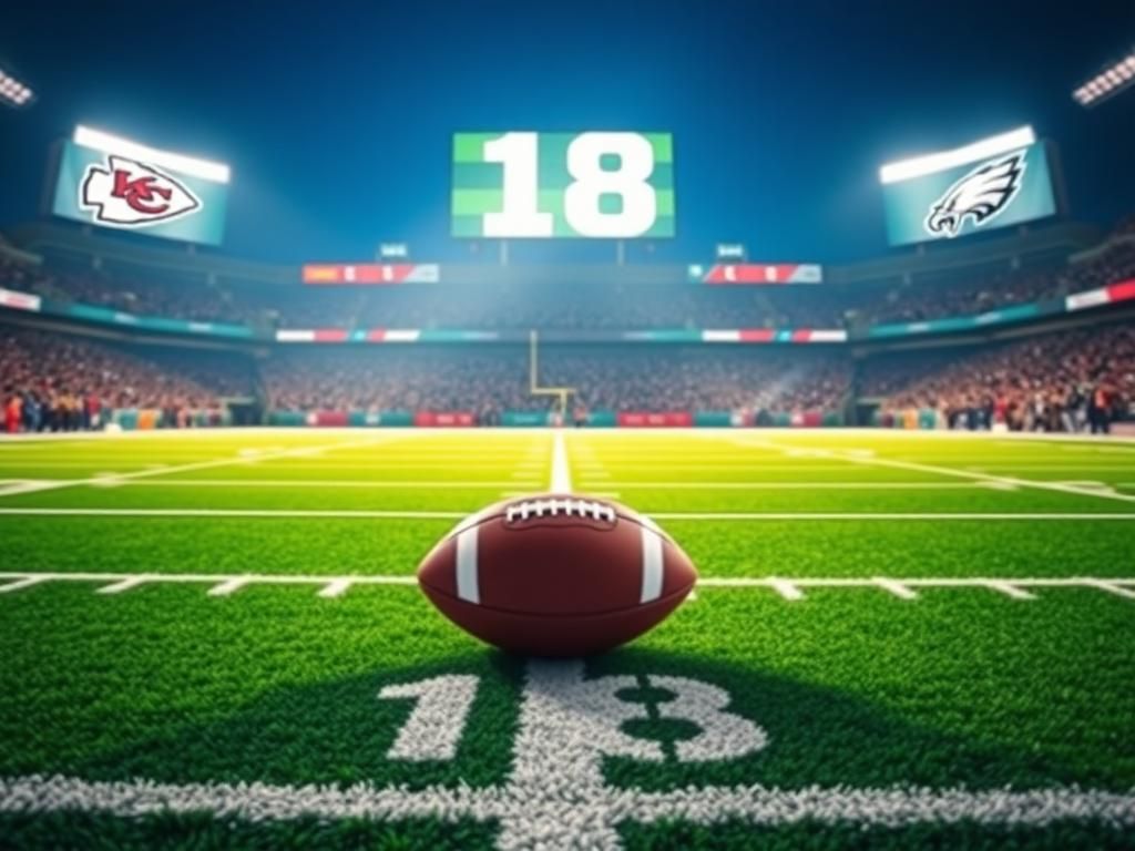 Flick International Dynamic NFL football field with vibrant turf and football symbolizing Super Bowl