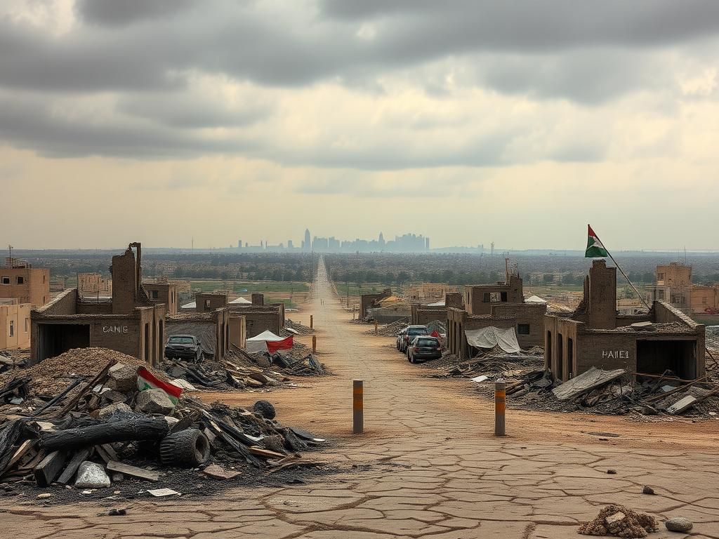 Flick International Desolate urban landscape of Gaza with bombed-out buildings and debris