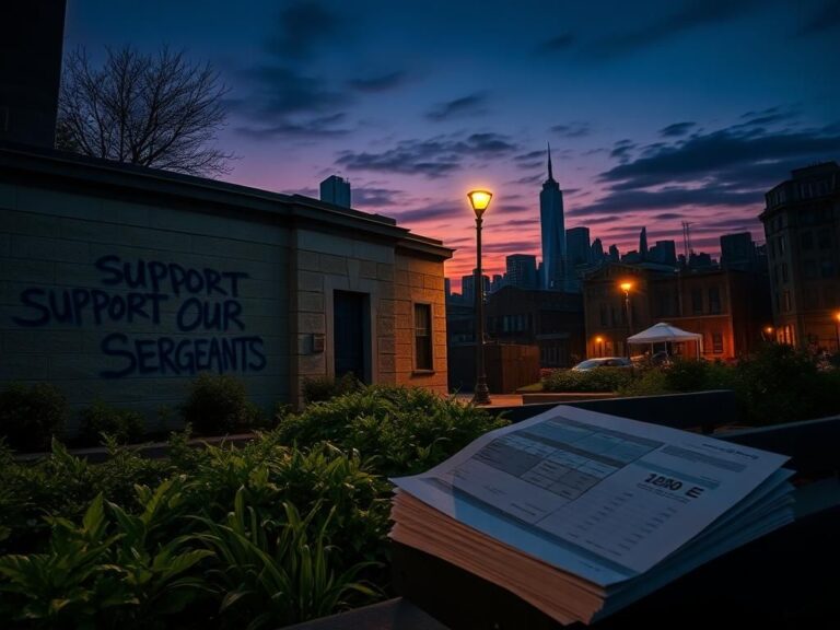 Flick International A New York City police precinct at twilight with graffiti supporting sergeants