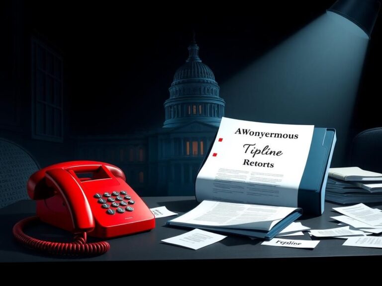 Flick International An anonymous tipline hotline on a desk with a red phone, symbolizing whistleblower reports