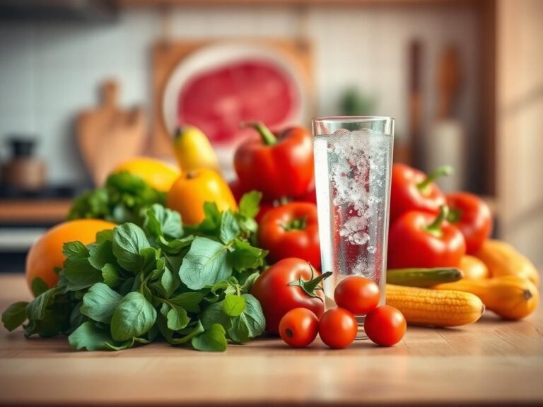 Flick International Vibrant still life of fresh fruits and vegetables symbolizing healthy eating on a wooden table