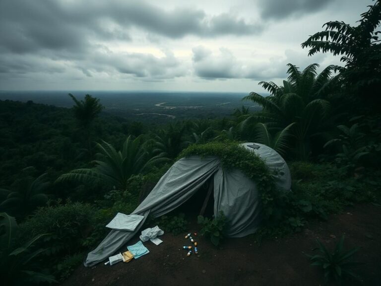 Flick International Abandoned medical tent in the dense jungle of the Democratic Republic of the Congo's Équateur Province