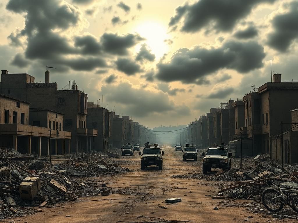 Flick International Desolate streets of the Gaza Strip showcasing the aftermath of conflict amidst military presence