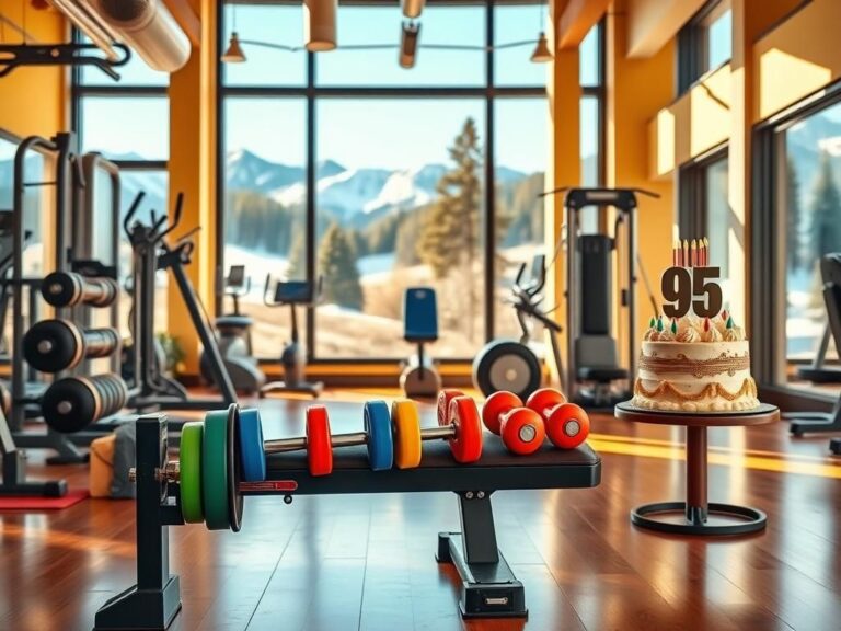 Flick International A vibrant gym scene showcasing a well-used weight bench with colorful dumbbells, symbolizing strength as Robert Wagner celebrates his 95th birthday.