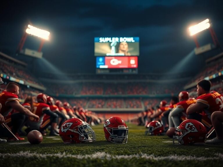 Flick International A dramatic shot of the empty Kansas City Chiefs bench with helmets and footballs scattered