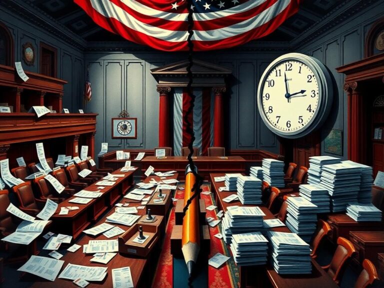 Flick International A split congressional chamber illustrating the budget standoff between the House and Senate