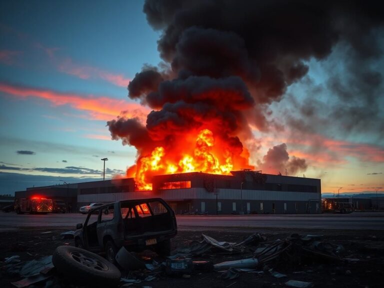 Flick International Large billowing fire engulfing a building near El Paso International Airport after an explosion