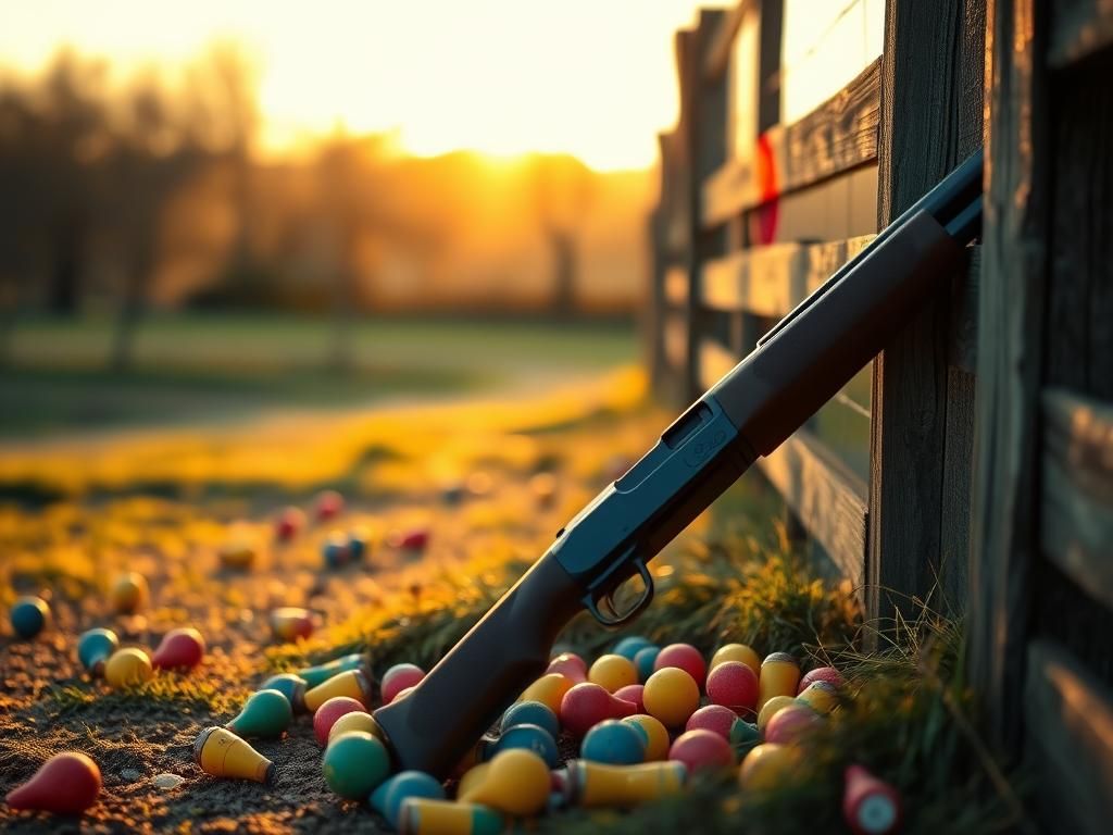 Flick International A close-up view of a serene clay pigeon shooting range during golden hour