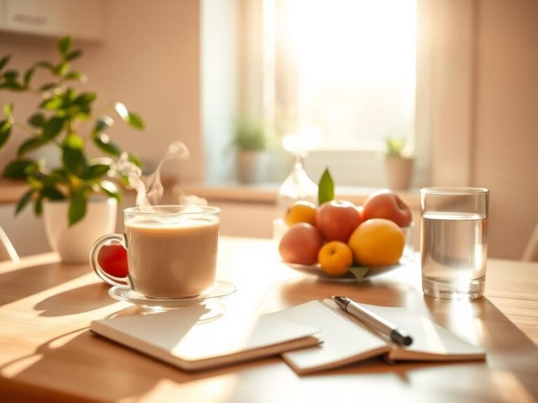 Flick International Serene morning scene in a minimalist kitchen featuring a herbal tea mug