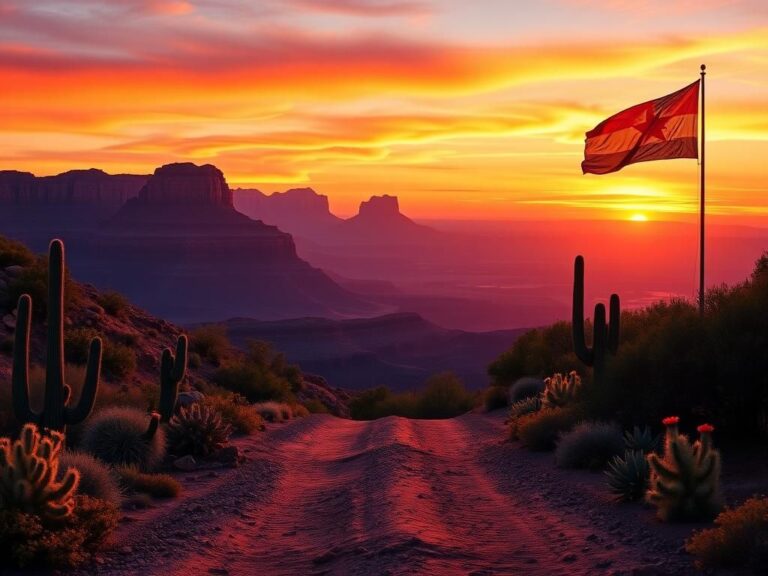 Flick International Majestic Grand Canyon landscape at sunset with a dusty road symbolizing political journey