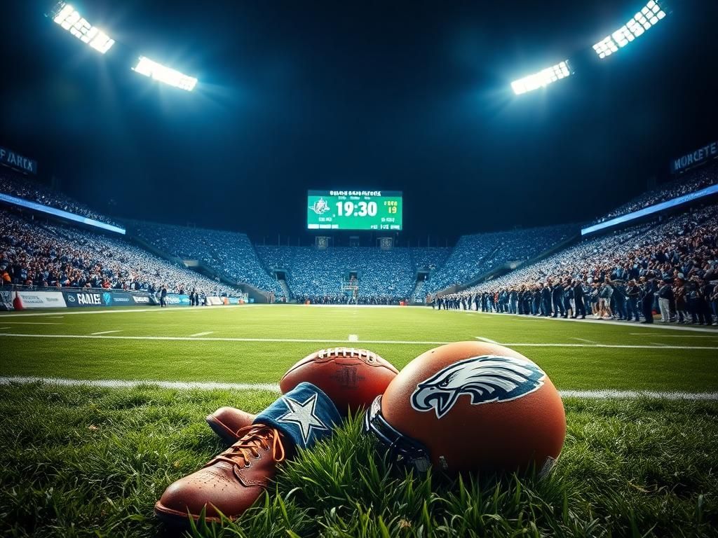 Flick International A dramatic football stadium scene showcasing Dallas Cowboys and Philadelphia Eagles colors