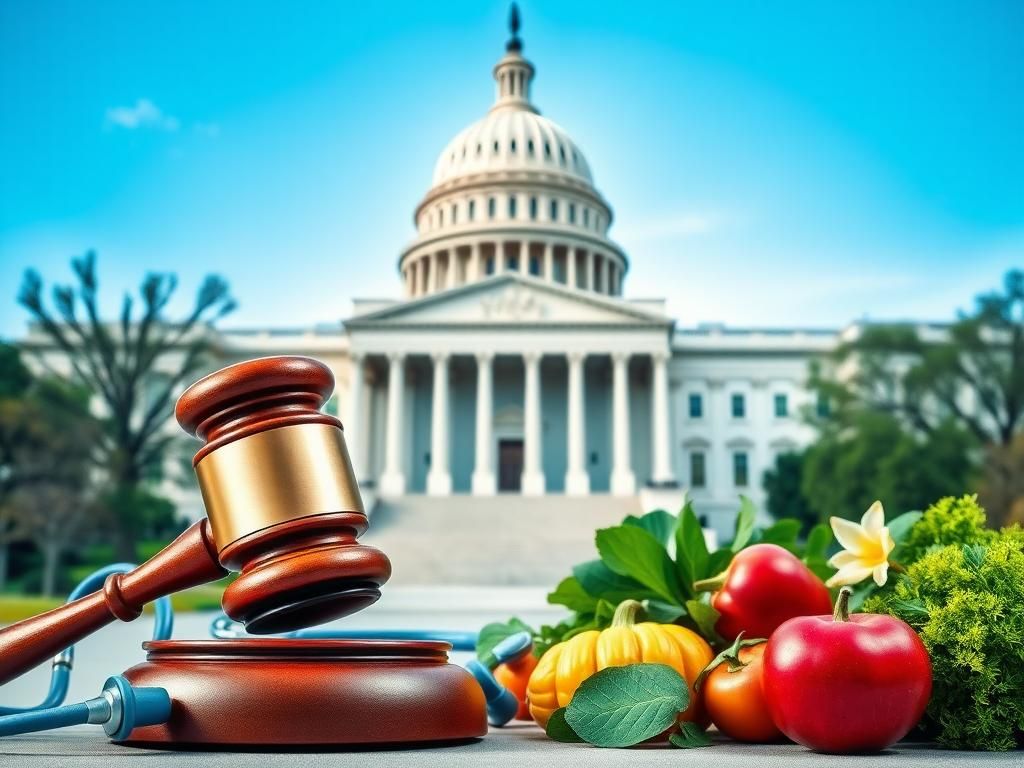 Flick International U.S. Capitol with a gavel and health symbols representing political progress