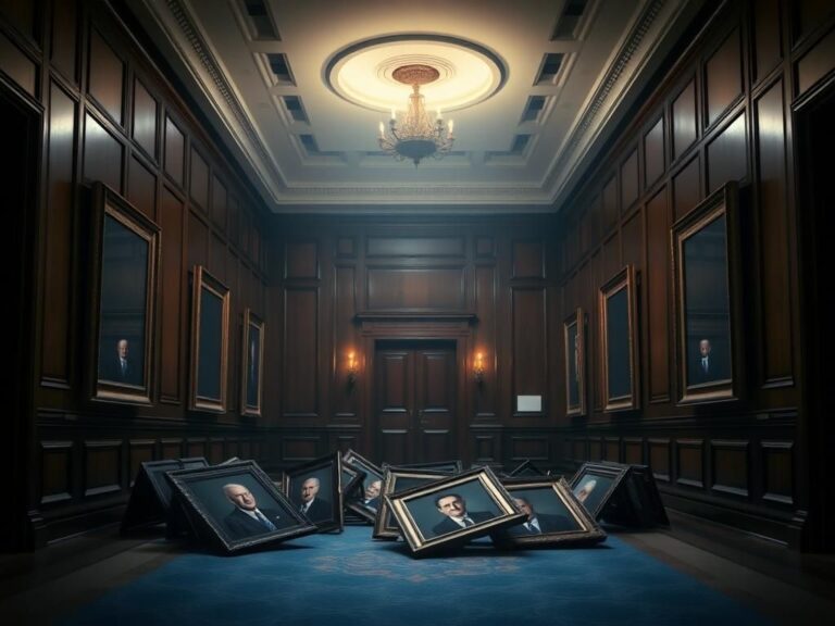 Flick International Hallway of the Justice Department showcasing empty frames after portraits removed