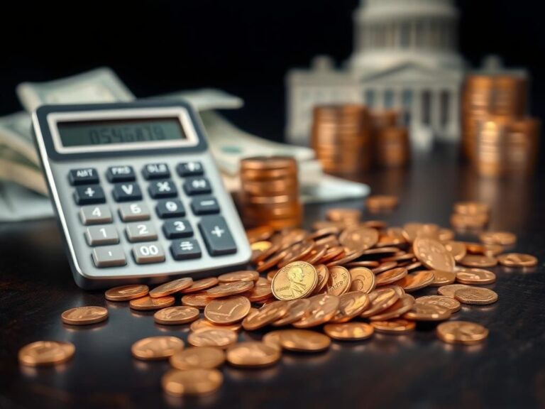 Flick International Close-up of shiny, worn-out pennies on a dark wooden surface with a vintage calculator.