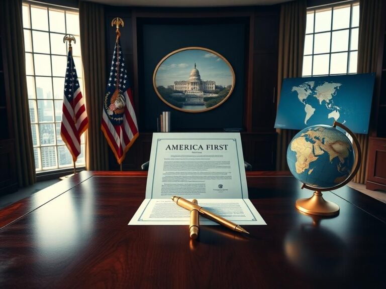 Flick International Document on a wooden desk with U.S. flag and globe