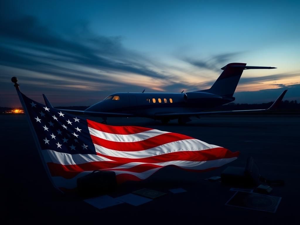 Flick International A private jet on a tarmac under a twilight sky, symbolizing the release of Marc Fogel.