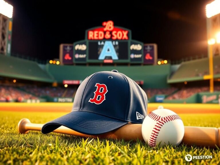 Flick International A freshly minted Boston Red Sox baseball cap on a bat in front of Fenway Park.