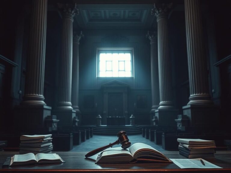 Flick International A somber courtroom scene with a gavel and legal documents