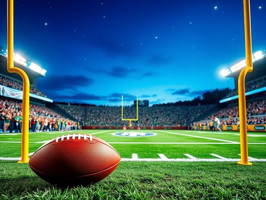 Flick International Vibrant football field scene with Eagles logo under stadium lights