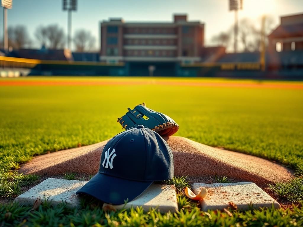 Flick International Empty pitching mound with a Yankees cap and glove during spring training