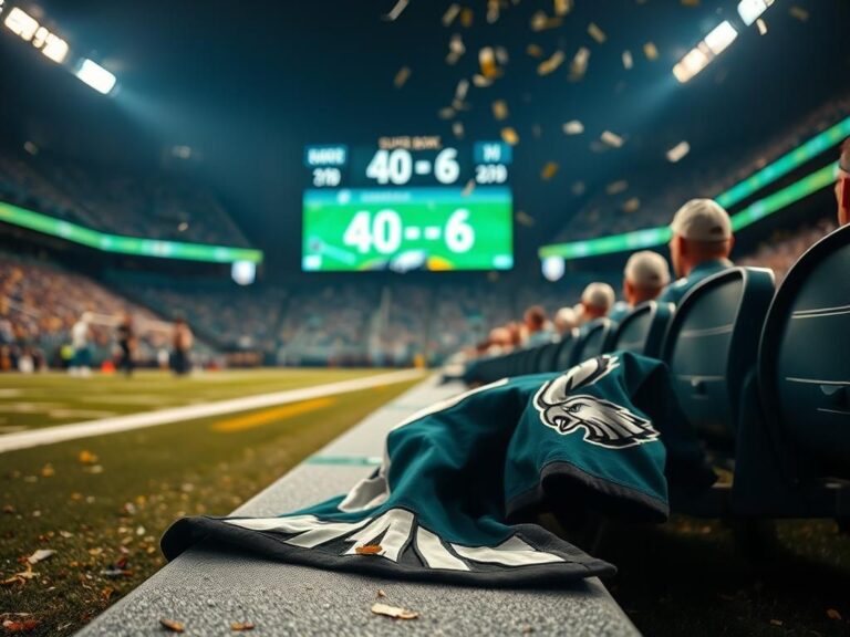 Flick International Empty Philadelphia Eagles sideline with discarded jersey during Super Bowl LIX