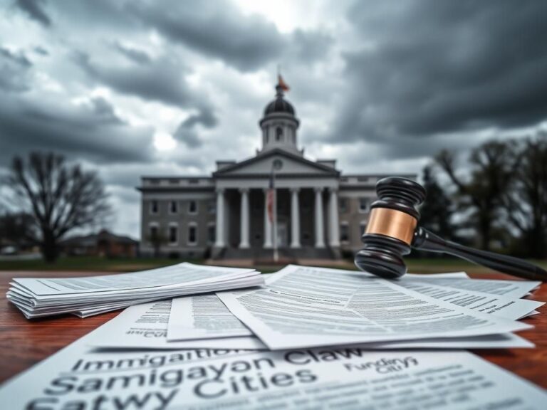 Flick International Government building in Michigan with state flag and cloudy sky