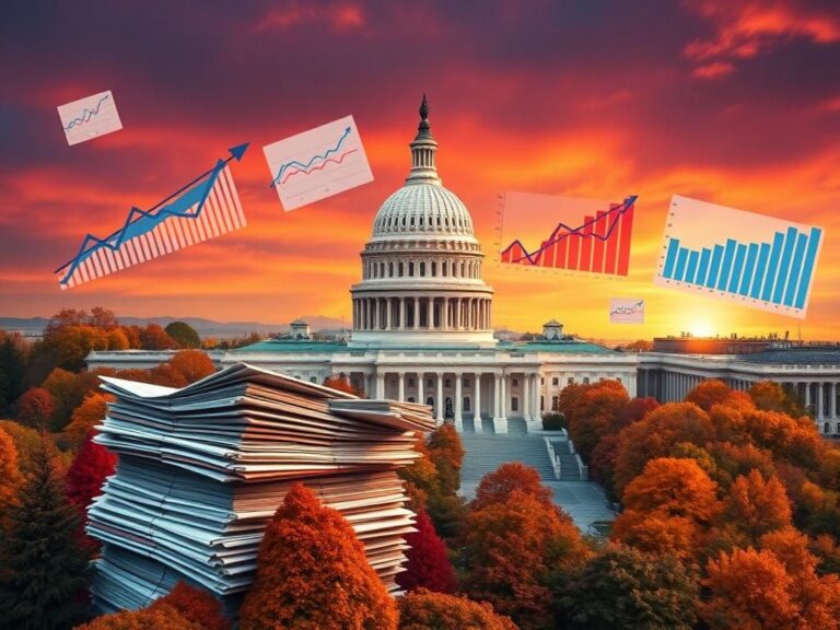 Flick International Aerial view of the U.S. Capitol building surrounded by autumn foliage and budget documents