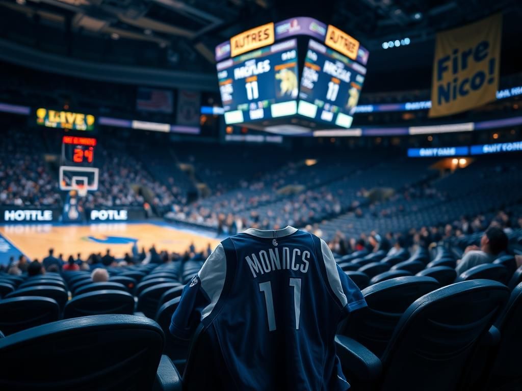 Flick International Courtside scene with empty seat and Dallas Mavericks jersey