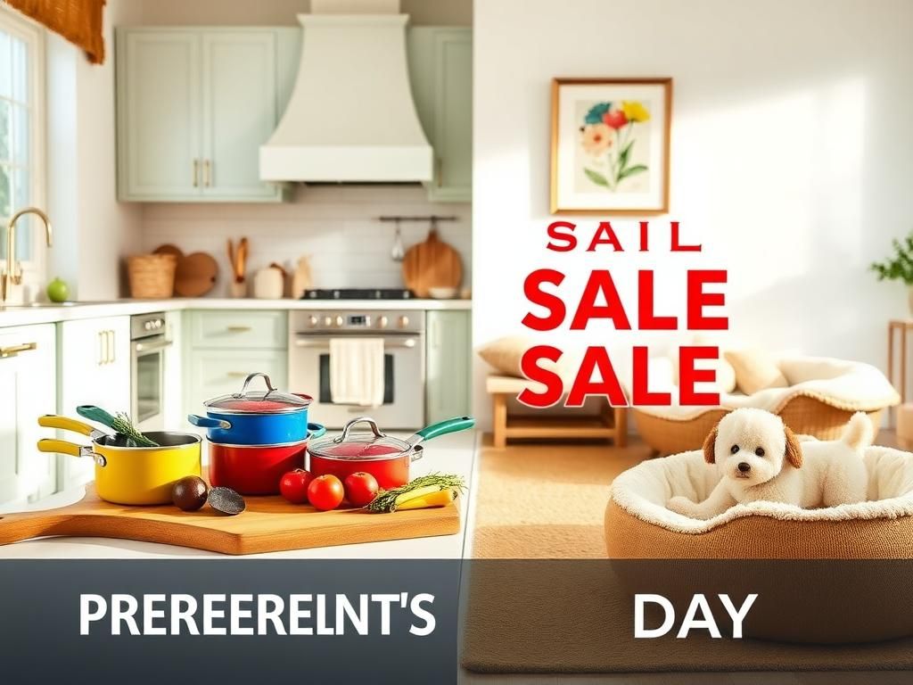 Flick International Brightly lit kitchen showcasing colorful cookware set and home goods for Presidents Day sale