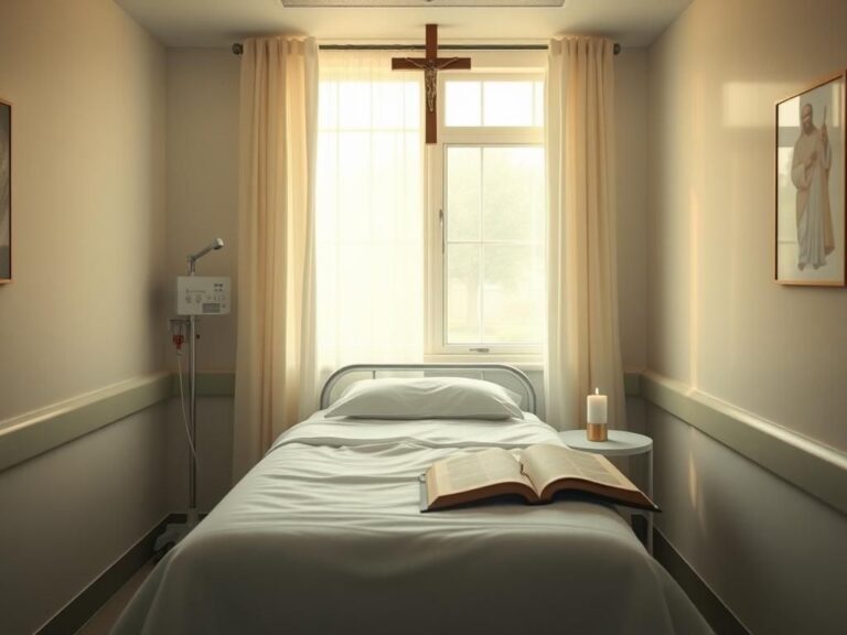 Flick International Serene hospital room with a hospital bed and religious symbols